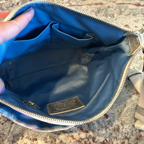 Coach Poppy Daisy Madras Signature Pastel Plaid Shoulder Bag with Gold Leather - Picture 9 of 12